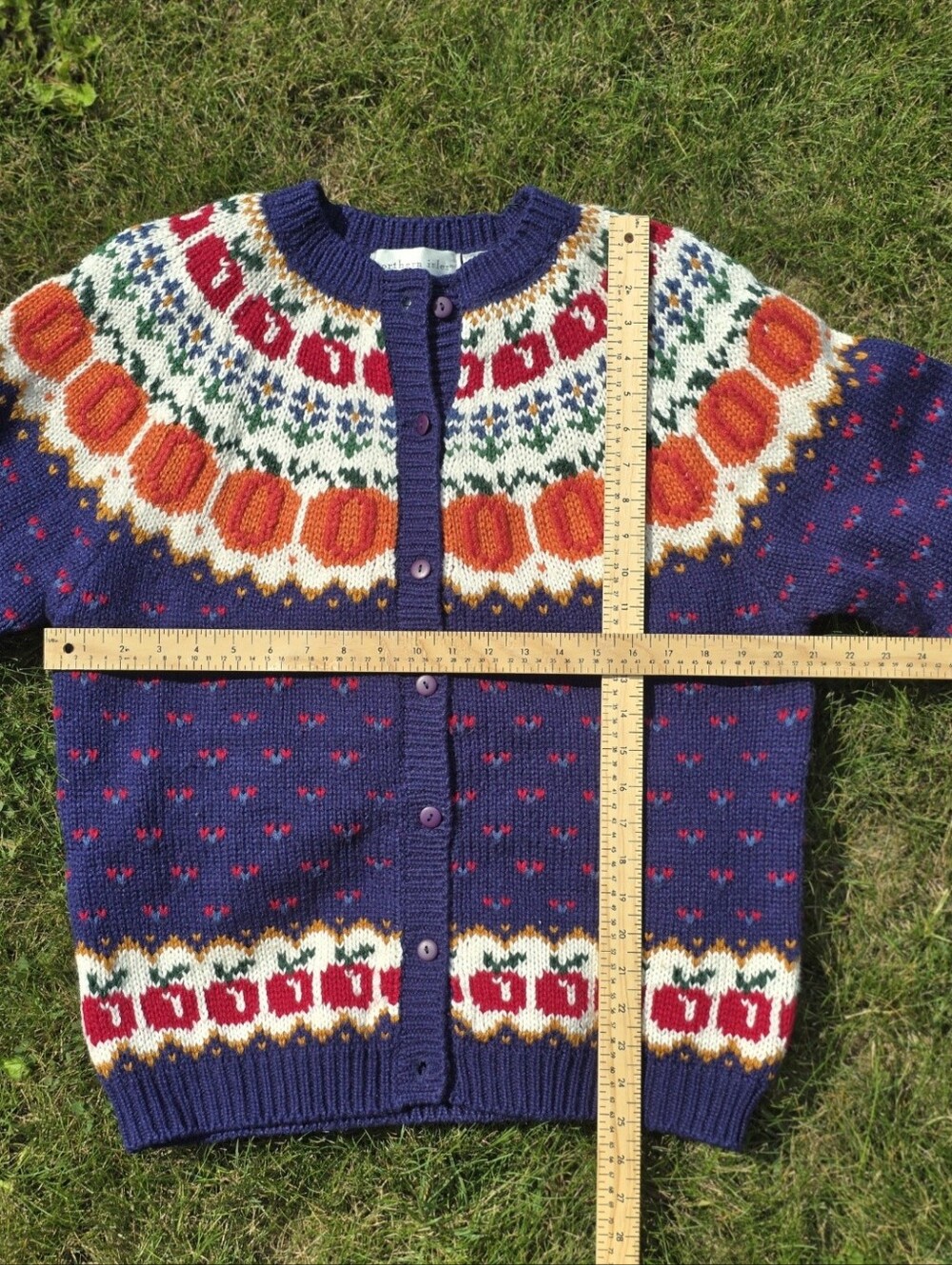 *VTG/NWOT* NORTHERN ISLES Pumpkin Floral Apple Sweater, Harvest Cardigan - Picture 5 of 11